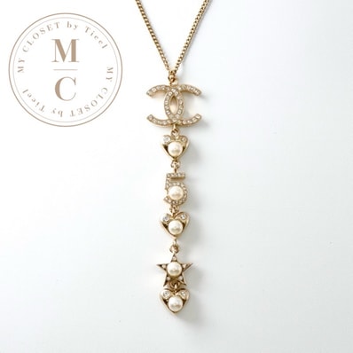 シャネル CHANEL ネックレス ペンダント チョーカー ゴールド ココマーク パール ラインストーン ハート スター