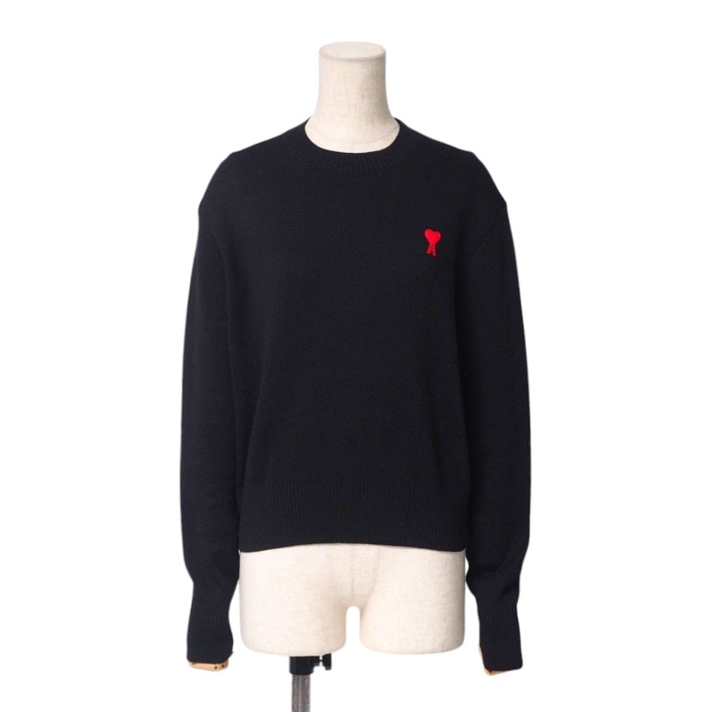 ■美品■ami alexandre mattiussi アミアレクサンドルマテュッシ ニット サイズS セーター プルオーバー トップス ハート ロゴ ウール ブラック【おすすめ】 ブランド古着【中古】20250108/RA2670