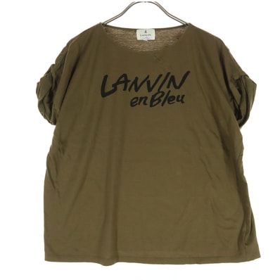 LANVIN en Bleu ランバンオンブルー 日本製 ロゴプリント フレンチスリーブ カットソー 38 ブラウン