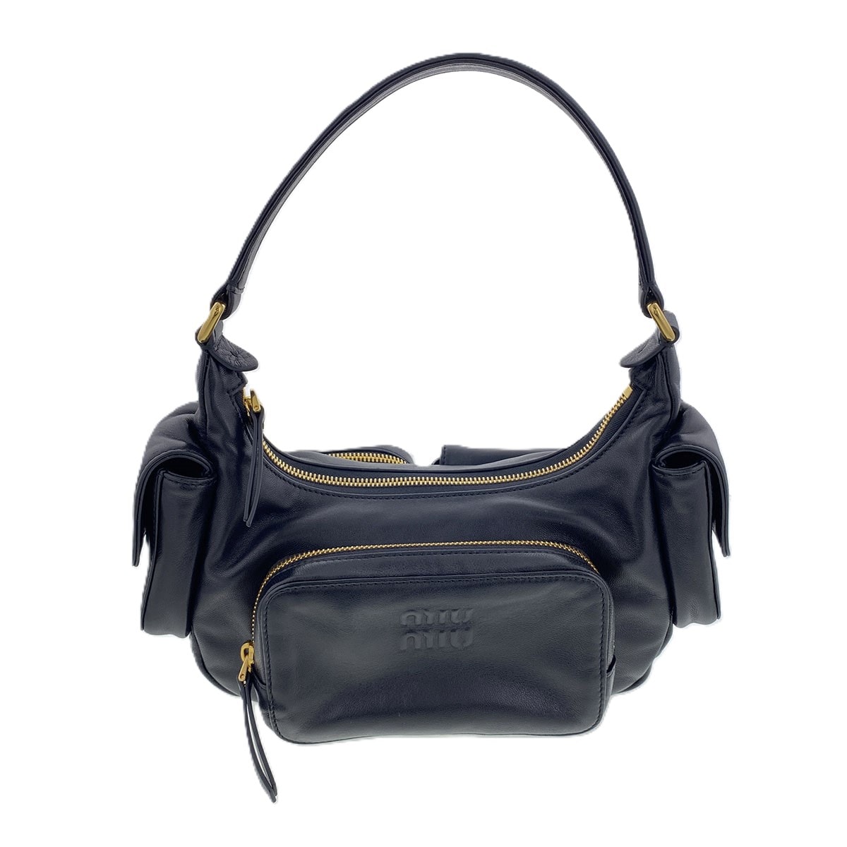 【値下げ】MIUMIU ミュウミュウ ポケット ナッパレザー バッグ ハンドバッグ 5BC188 レザー ブラック  レディース【中古】