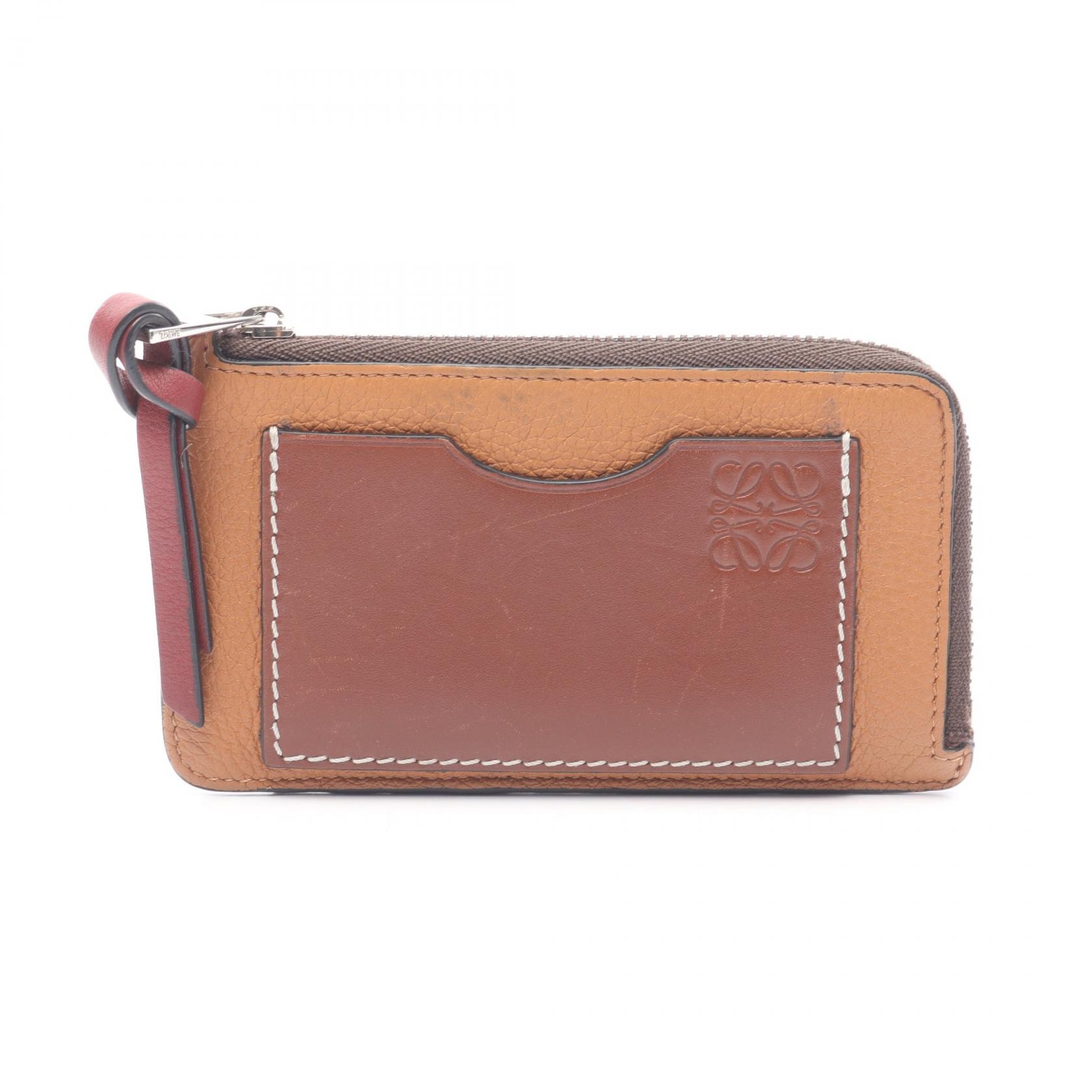 ロエベ LOEWE アナグラム コインカードホルダー コインケース 財布 レザー レディース ブラウン系 【中古】