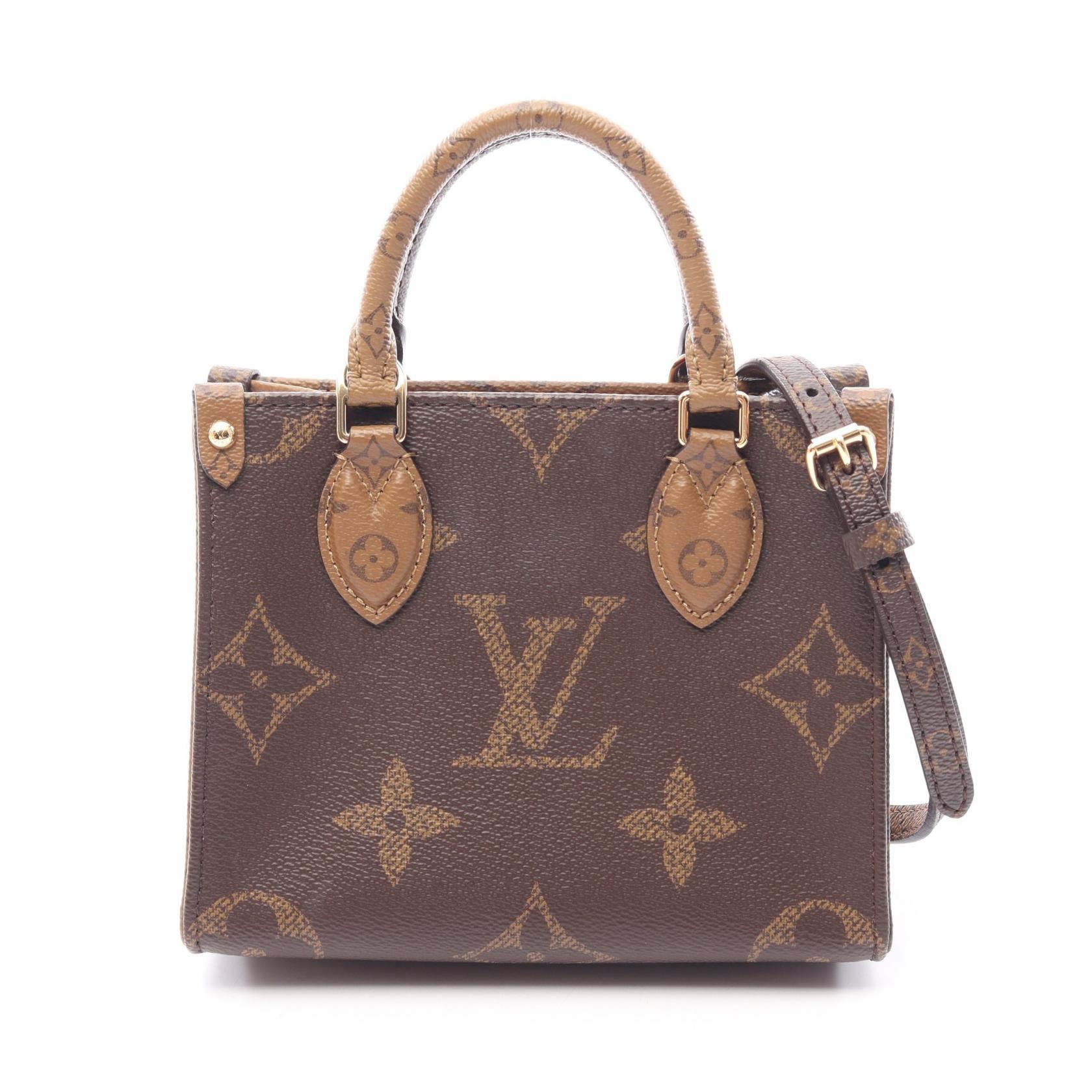 ルイ・ヴィトン LOUIS VUITTON オンザゴーBB モノグラムリバース 2WAY ハンドバッグ バッグ PVCコーティングキャンバス レザー レディース ブラウン系 M46839 【中古】