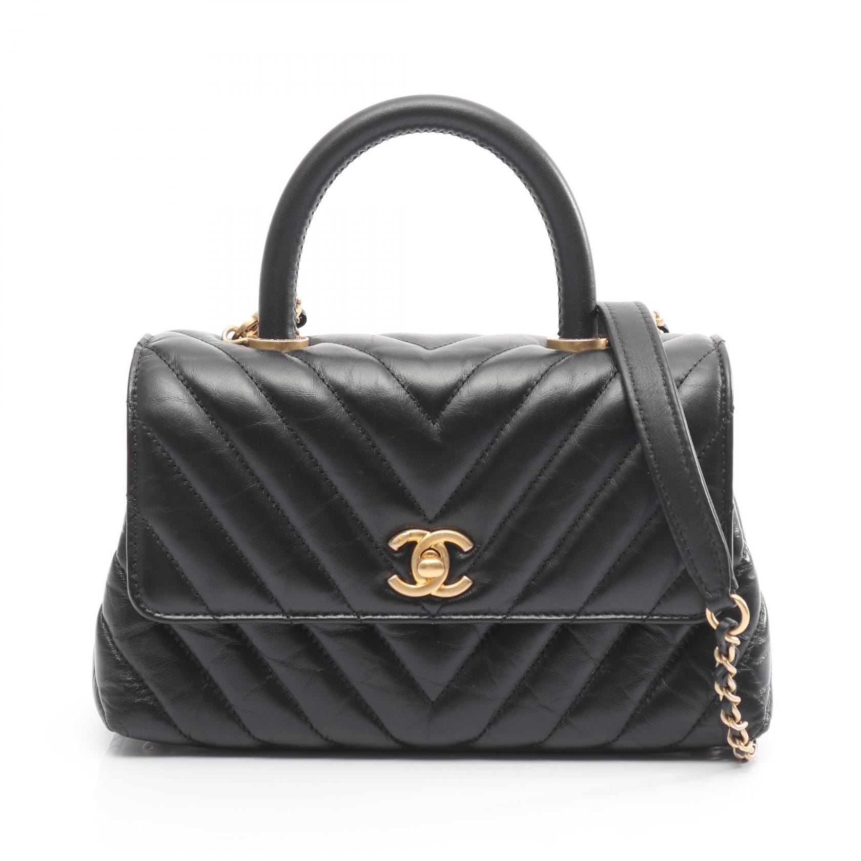 シャネル CHANEL ココハンドル フラップ Vステッチ シェブロン 2WAY ハンドバッグ バッグ レザー レディース ブラック系 A92990 【中古】