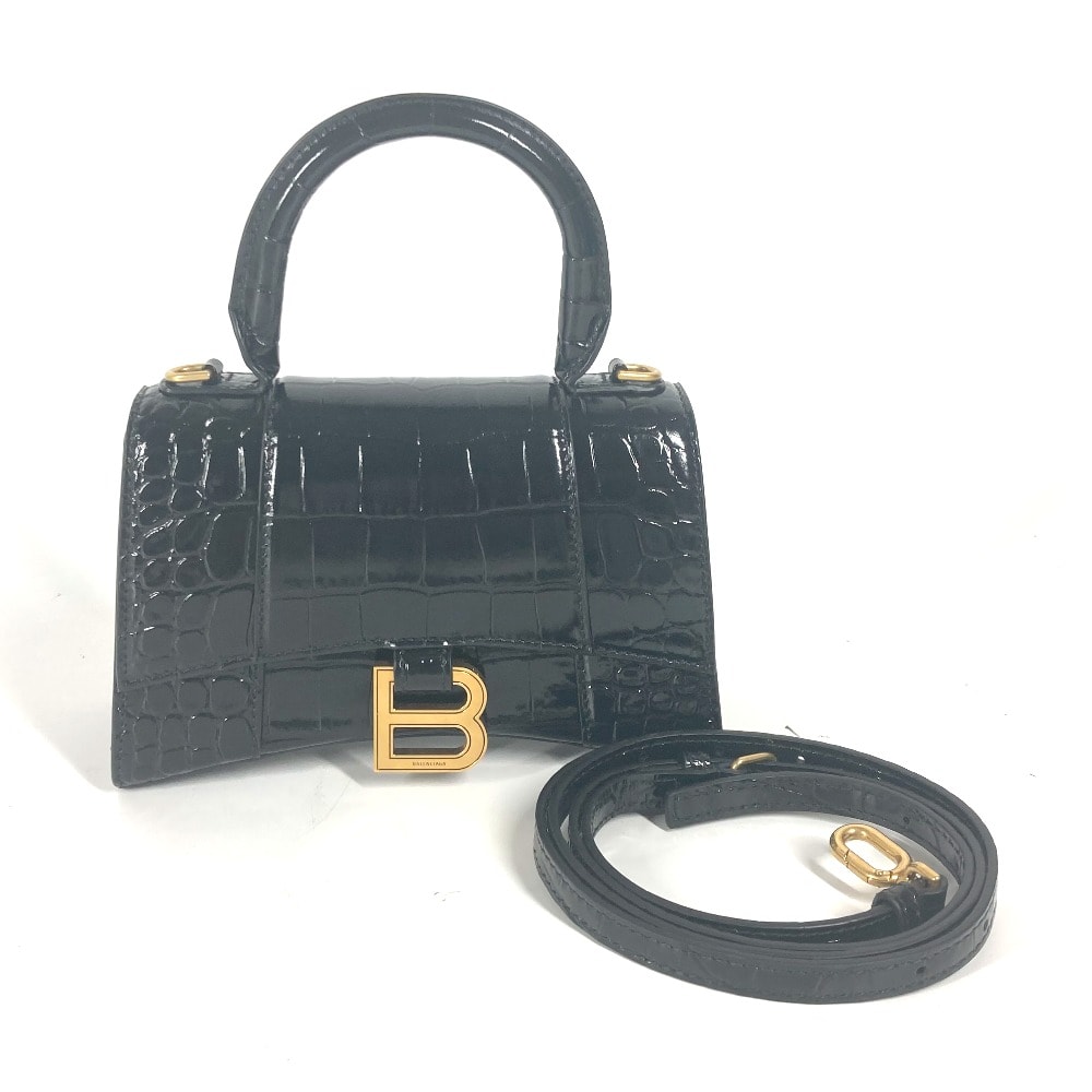 バレンシアガ BALENCIAGA Hourglass XS アワーグラス 592833 Bロゴ ワンハンドル 2WAYバッグ ショルダーバッグ 斜め掛け 肩掛け ハンドバッグ レザー ブラック 未使用