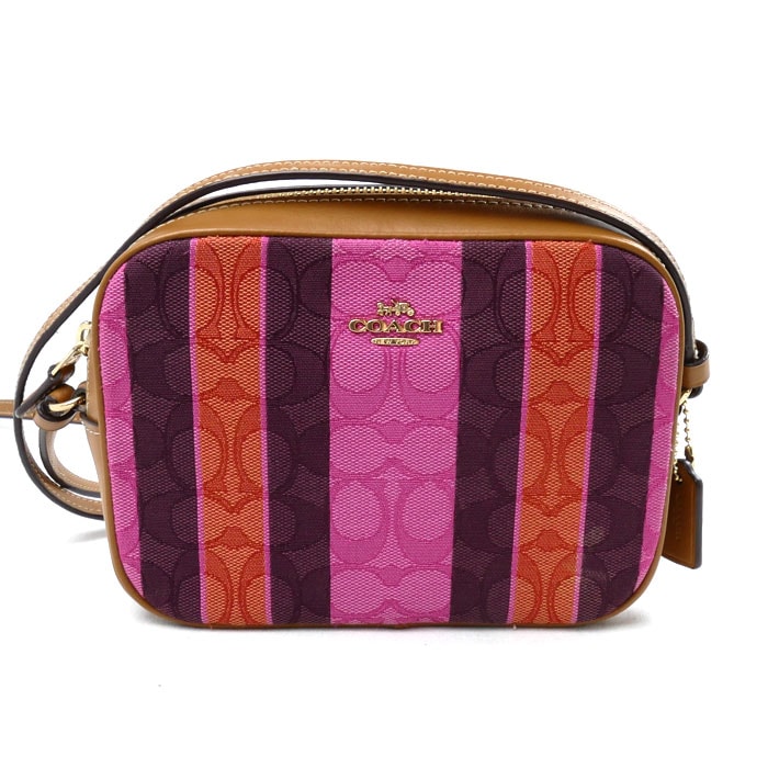COACH コーチ シグネチャー ストライプ ミニカメラバッグ ショルダーバッグ マルチカラー C4222 ジャガード スムースレザー レディース【中古】