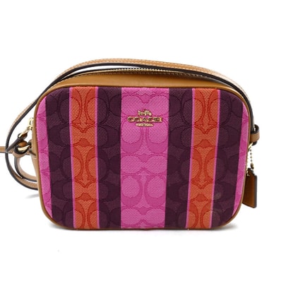 COACH コーチ シグネチャー ストライプ ミニカメラバッグ ショルダーバッグ マルチカラー C4222 ジャガード スムースレザー レディース【中古】