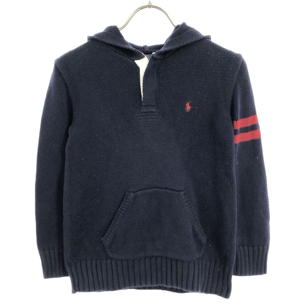 Polo by Ralph Lauren ポロバイラルフローレン ロゴ刺繍 長袖 フード付 コットンニット パーカー 130 ネイビー プルオーバー