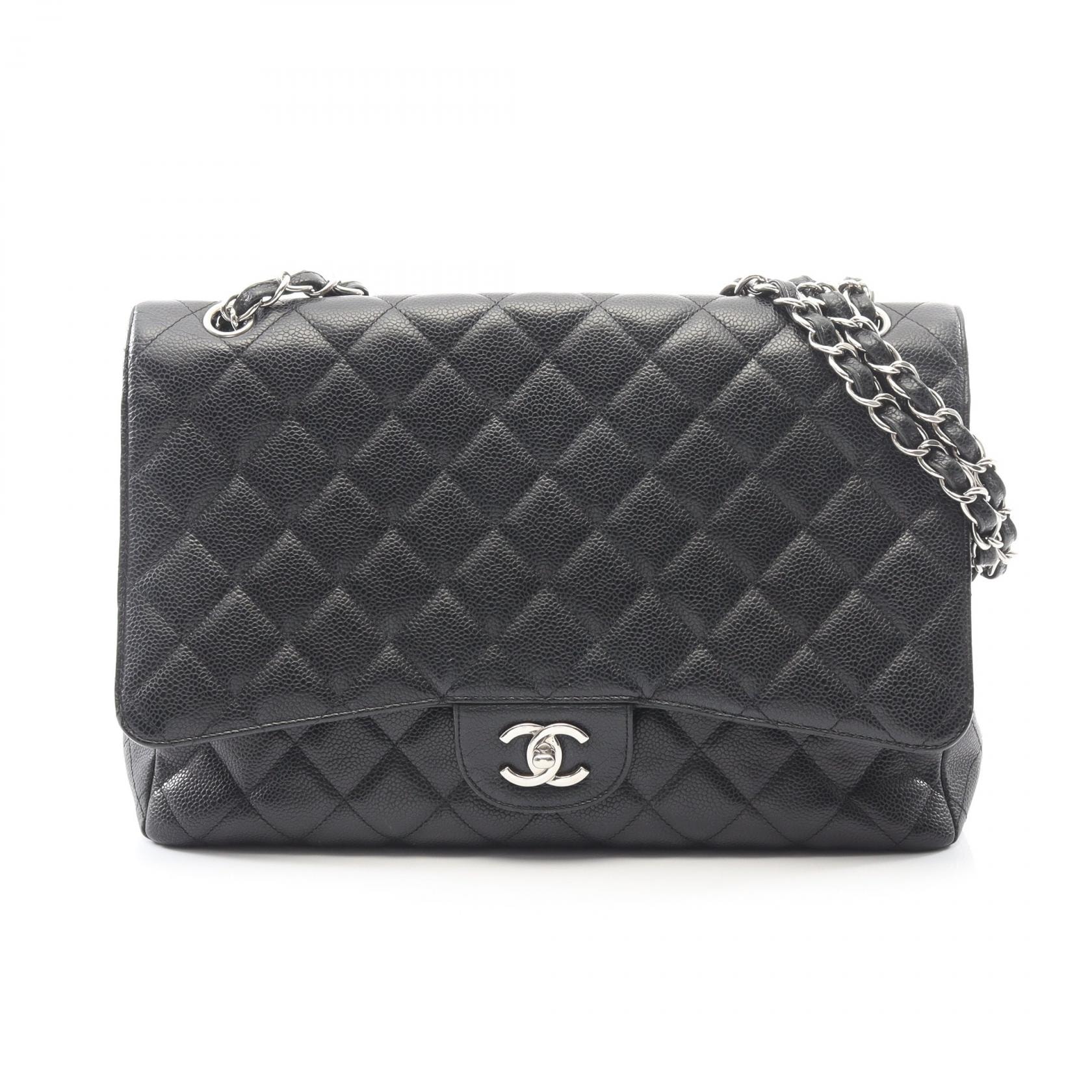 シャネル CHANEL デカマトラッセ シングルフラップ ショルダーバッグ バッグ レザー グレインドカーフスキン レディース ブラック系 【中古】