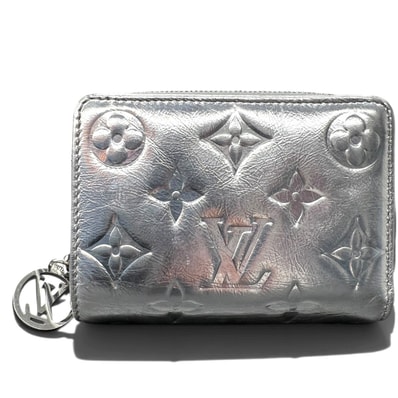 LOUIS VUITTON 希少 極美品 ルイヴィトン ポルトフォイユ ルー モノグラム エンボス LV SKI メタリック 日本限定 二つ折り財布 M26768 レザー RFID確認済 シルバー ミニ ヴィトン LV Aランク 中古 鑑定済 ヴィトン財布