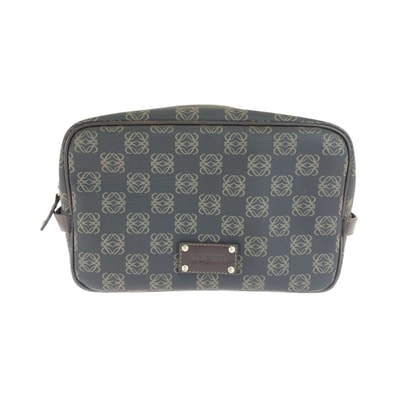 LOEWE ロエベ アナグラム ブラック ブラウン シルバー金具 PVC クラッチバッグ セカンドバッグ 1-0294312 【中古】