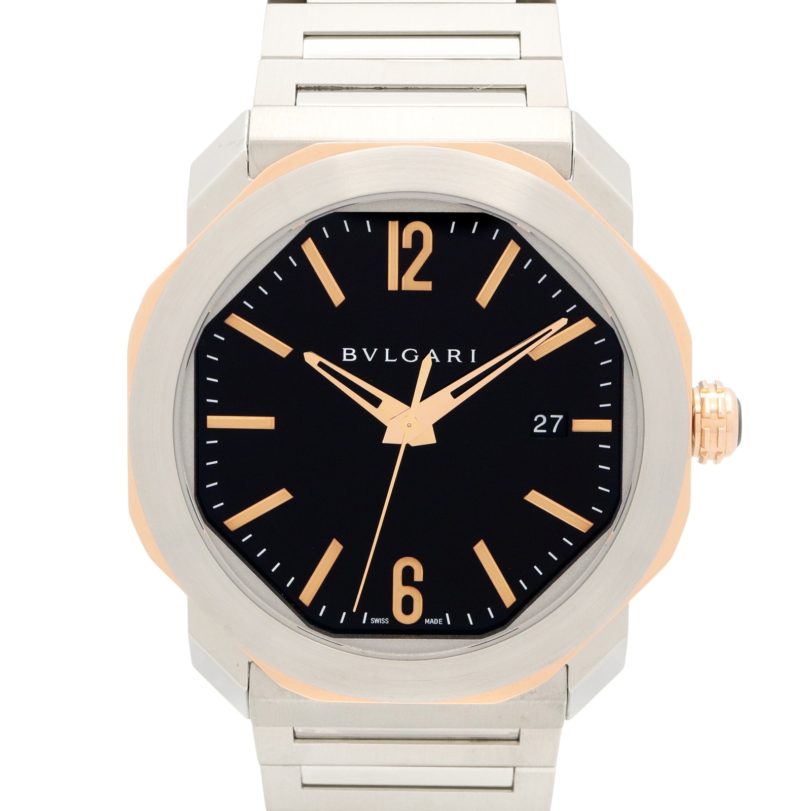 ブルガリ BVLGARI オクト 腕時計 時計 K18PG(ピンクゴールド) ステンレススチール メンズ ブラック系 OCP41SG 【中古】
