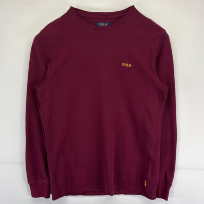 古着 ポロ・ラルフローレン POLO RALPH LAUREN 長袖Tシャツ サーマル ワンポイントロゴ ワッフル生地 レッド メンズ