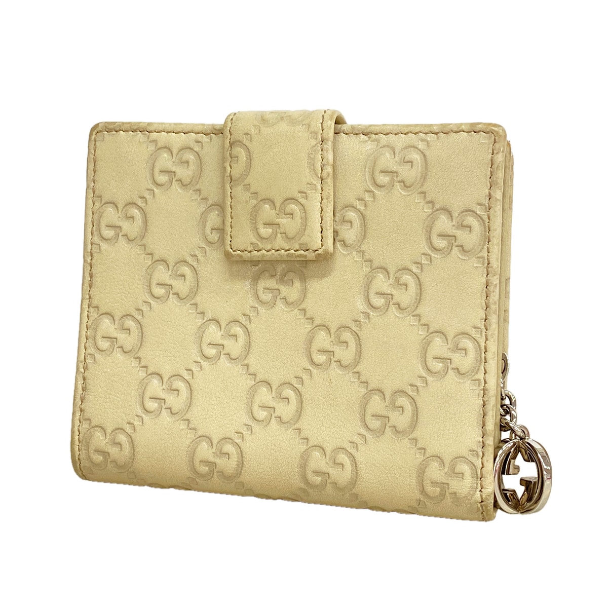 【6ie7070】グッチ 財布 グッチシマ 233022 レザー アイボリー シルバー金具【中古】レディース