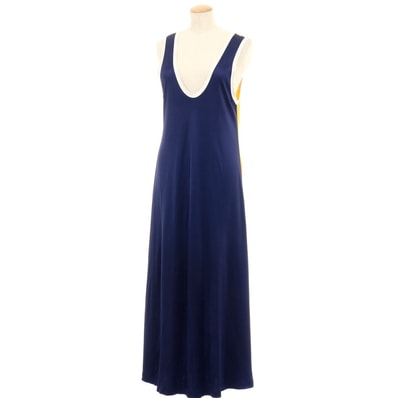 【中古】マルニ MARNI アセテート ジャージー ノースリーブ ワンピース ネイビーxイエロー【サイズ38】【レディース】