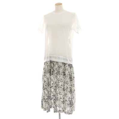 【中古】コムデギャルソン ガール COMME des GARCONS GIRL 2023年春夏 ナイロン メッシュ 半袖 ワンピース ホワイトxブラック【サイズM】【レディース】