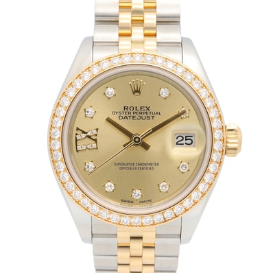 ロレックス ROLEX デイトジャスト IXダイヤ/ダイヤベゼル ランダム番 腕時計 時計 K18(イエローゴールド) ステンレススチール ダイヤモンド レディース ゴールド系 シャンパン 279383RBR 【中古】