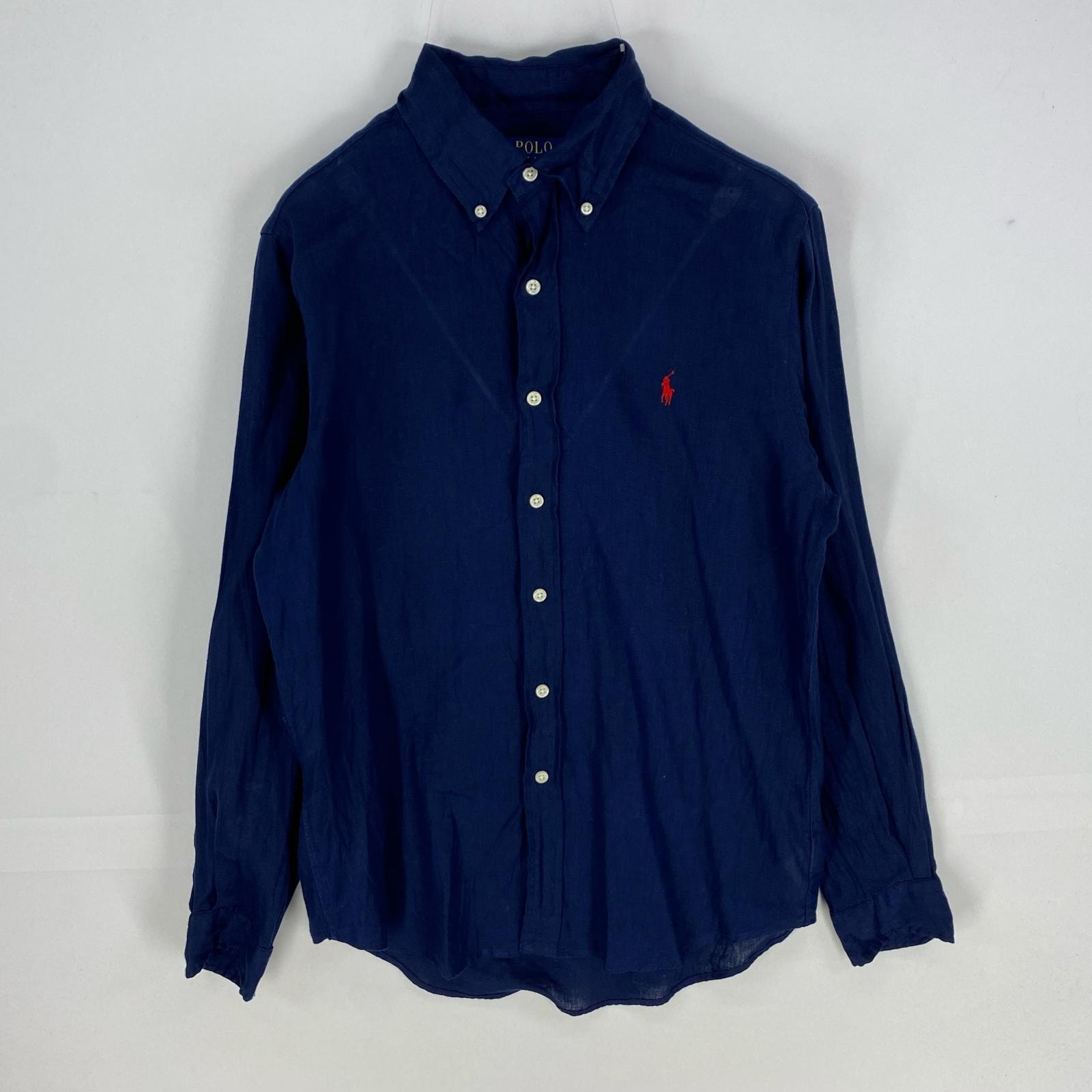 古着 ポロ・ラルフローレン POLO RALPH LAUREN 長袖シャツ ボタンダウン ワンポイント 刺繍 ロングスリーブ S  ネイビー系 メンズ