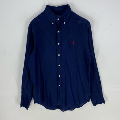 古着 ポロ・ラルフローレン POLO RALPH LAUREN 長袖シャツ ボタンダウン ワンポイント 刺繍 ロングスリーブ S ネイビー系 メンズ