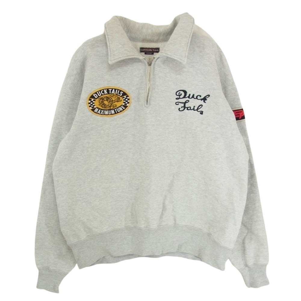 The REAL McCOY'S ザリアルマッコイズ スウェット CARTOON TRAIL ワッペン 刺繍 カートゥーン トレイル ハーフジップ スウェット グレー系 L【中古】