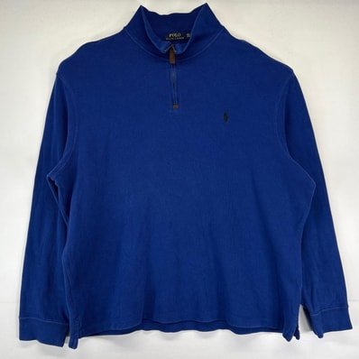 古着 ポロ・ラルフローレン POLO RALPH LAUREN ニット 大きいサイズ ハーフジップ ワンポイントロゴ 2XL ブルー メンズ