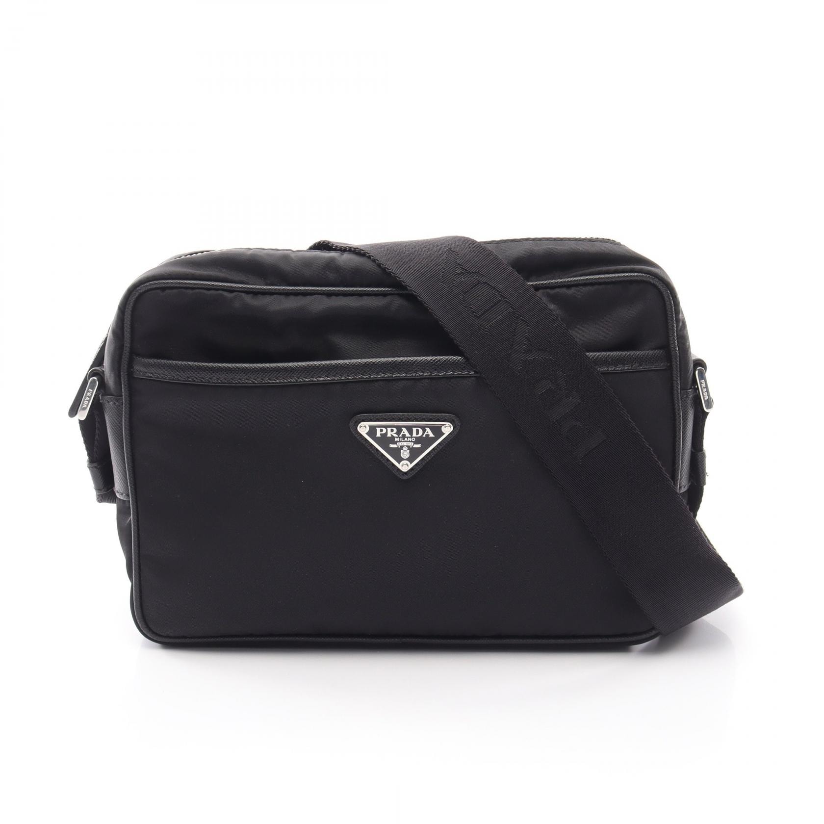 プラダ PRADA TESSUTO+SAFFI ショルダーバッグ バッグ ナイロン サフィアーノレザー メンズ レディース ブラック系 2VH048 【中古】