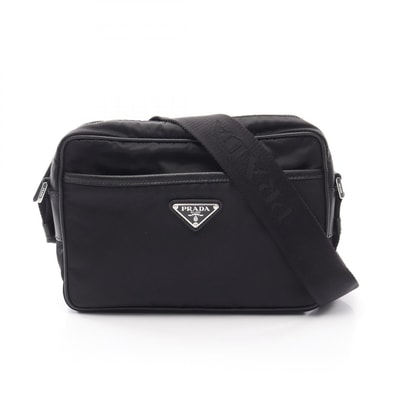 プラダ PRADA TESSUTO+SAFFI ショルダーバッグ バッグ ナイロン サフィアーノレザー メンズ レディース ブラック系 2VH048 【中古】