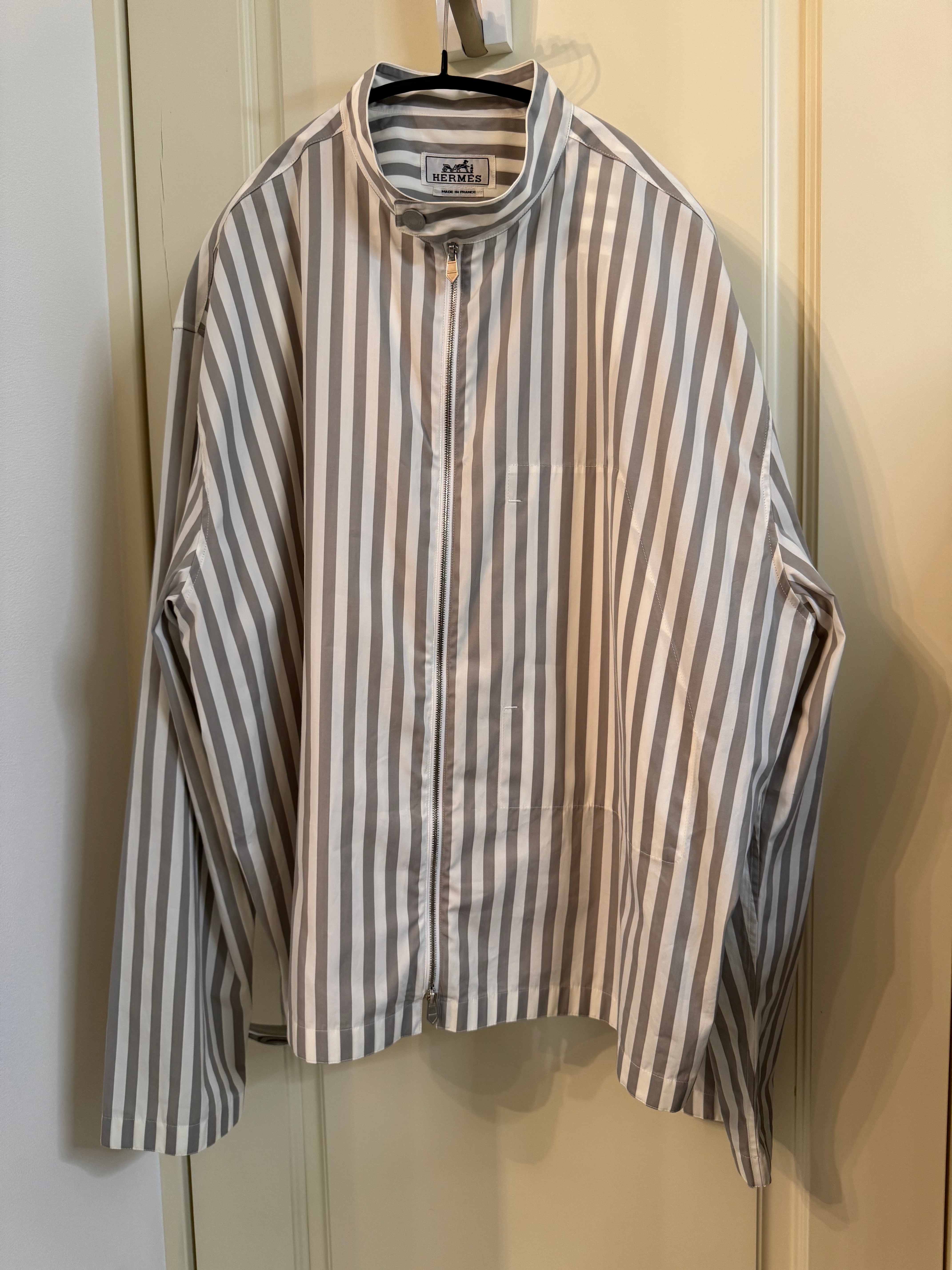 高級エルメス　セリエ　ジップ　ストライプ　シャツ　ジャケット
