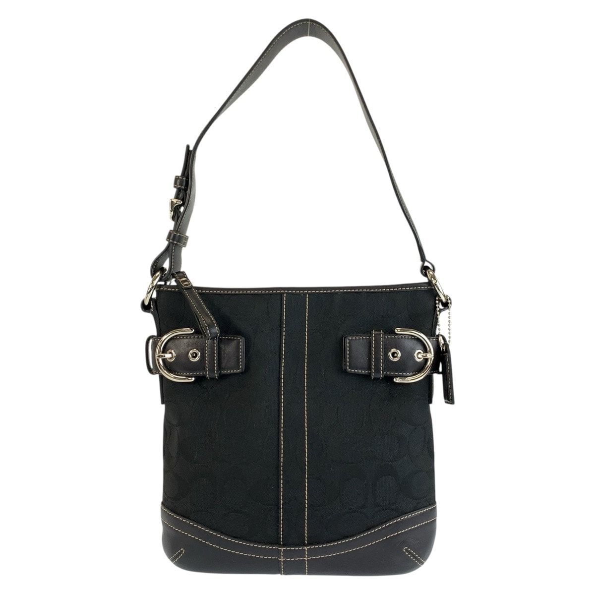 美品 COACH コーチ シグネチャー スモール ソフトダッフル ブラック 黒 シルバー金具 キャンバス レザー/ ショルダーバッグ 1-0291793 【中古】
