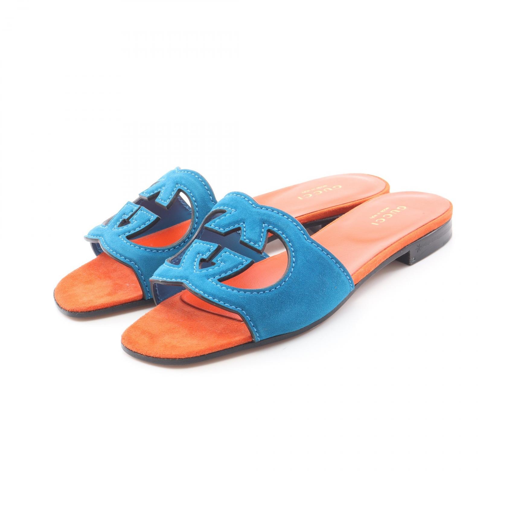 グッチ GUCCI インターロッキングG サンダル 靴 スウェード レディース ブルー系 / オレンジ系 【中古】
