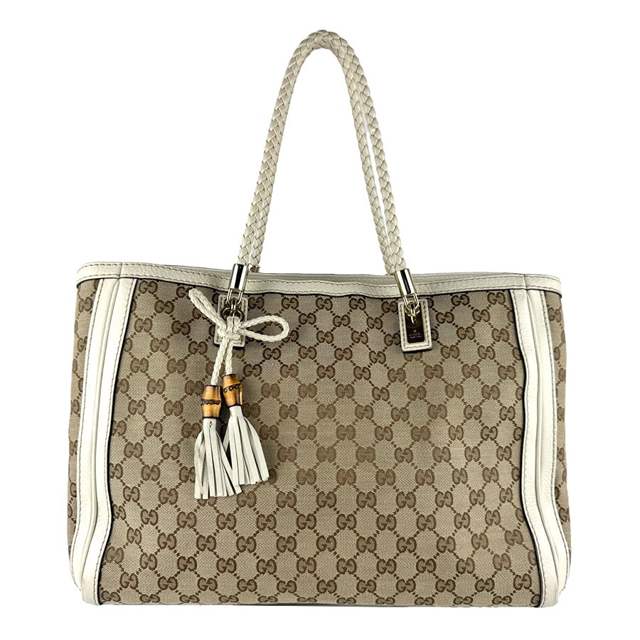 グッチ GUCCI ハンドバッグ GGキャンバス/レザー アイボリー/ブラウン レディース 269945【中古】 z9269