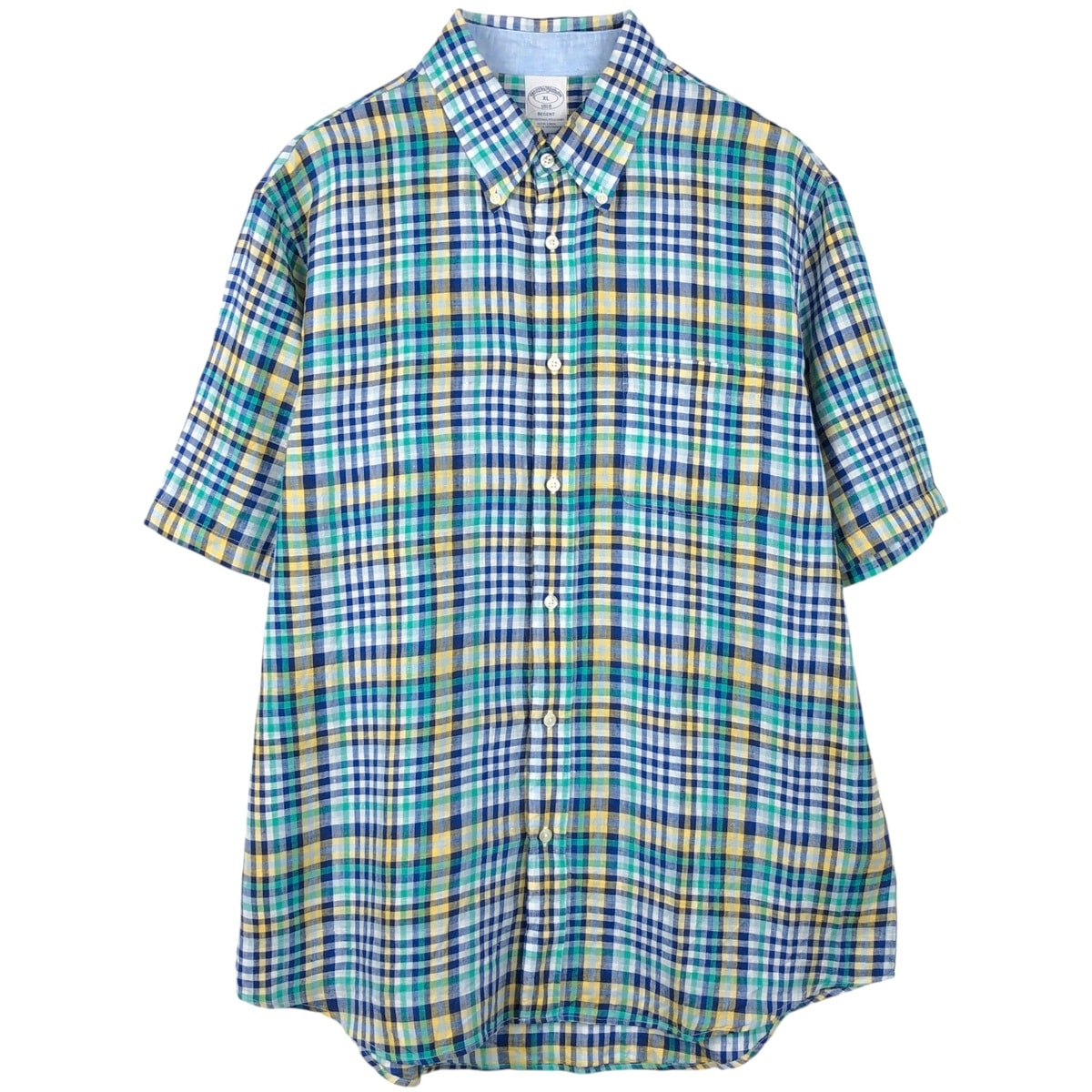 古着 ブルックスブラザーズ Brooks Brothers 1818 チェック柄 半袖 リネン ボタンダウンシャツ メンズXL相当/eaa655800