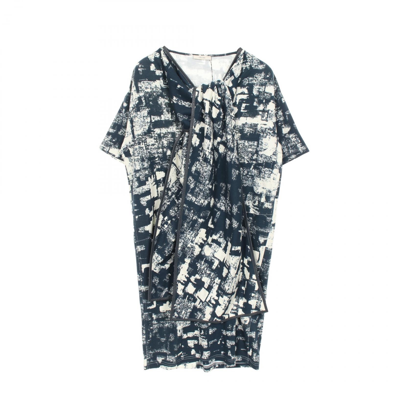 セリーヌ CELINE ワンピース 衣料品 トップス コットン レザー レディース ネイビー系 / ホワイト系 【中古】