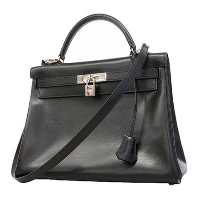 【6hb0086】エルメス ハンドバッグ ケリー32 ボックスカーフ ブラック シルバー金具 □B刻印 2wayバッグ【中古】レディース