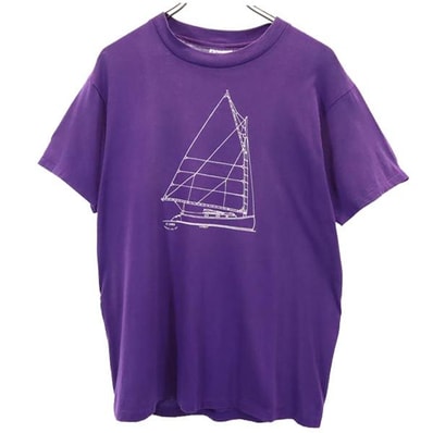 Hanes ヘインズ 80s ヴィンテージ プリント 半袖 Tシャツ L パープル系