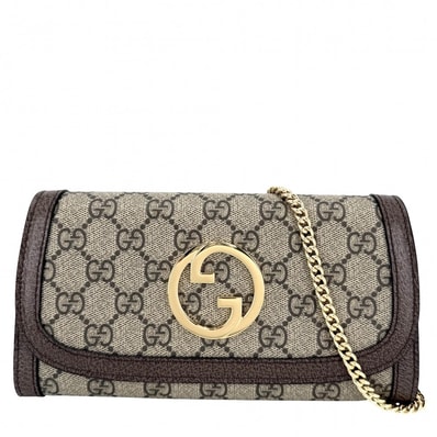 GUCCI グッチ チェーンウォレット ブロンディ ショルダーバッグ ポシェット 肩掛け 斜め掛け 725215 GGスプリームキャンバス レザー ベージュ ゴールド金具 レディース 美品【中古品】