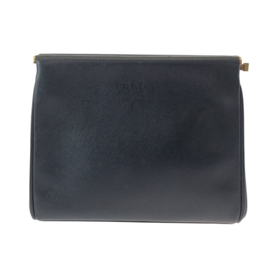 美品 PRADA プラダ ヴィンテージ サフィアーノ ロゴ ブラック 黒 ゴールド金具 レザー セカンドバッグ クラッチバッグ 506451 【中古】
