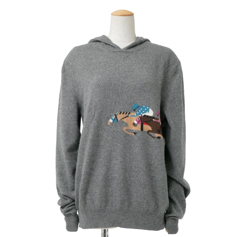 ■美品■HERMES エルメス ニット サイズM 総カシミヤ ジョッキー プルオーバー フーデッド セーター イタリア製 ブランド古着【中古】20260831/RB0762
