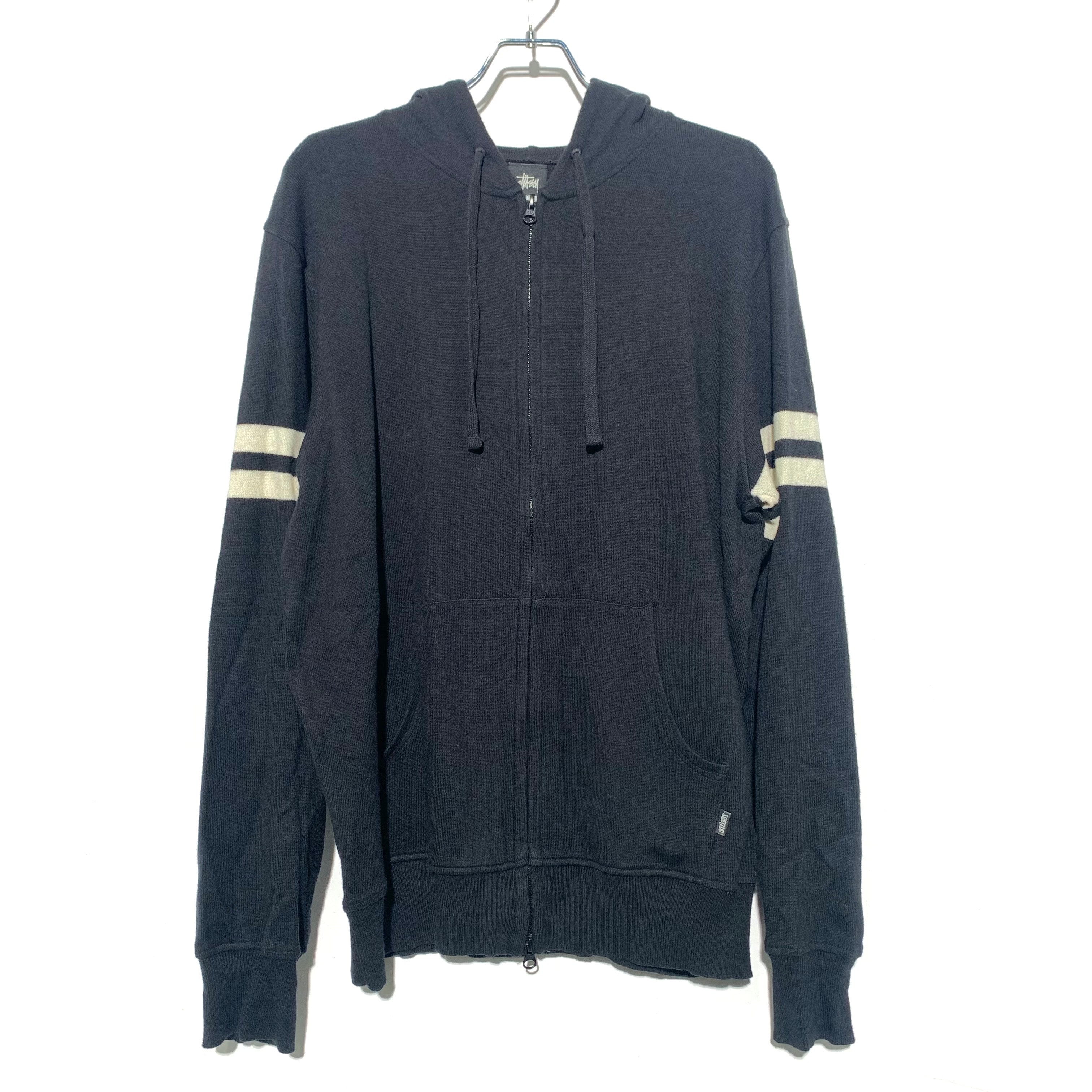 STUSSY Knit Jip Up Hoodie Black × White