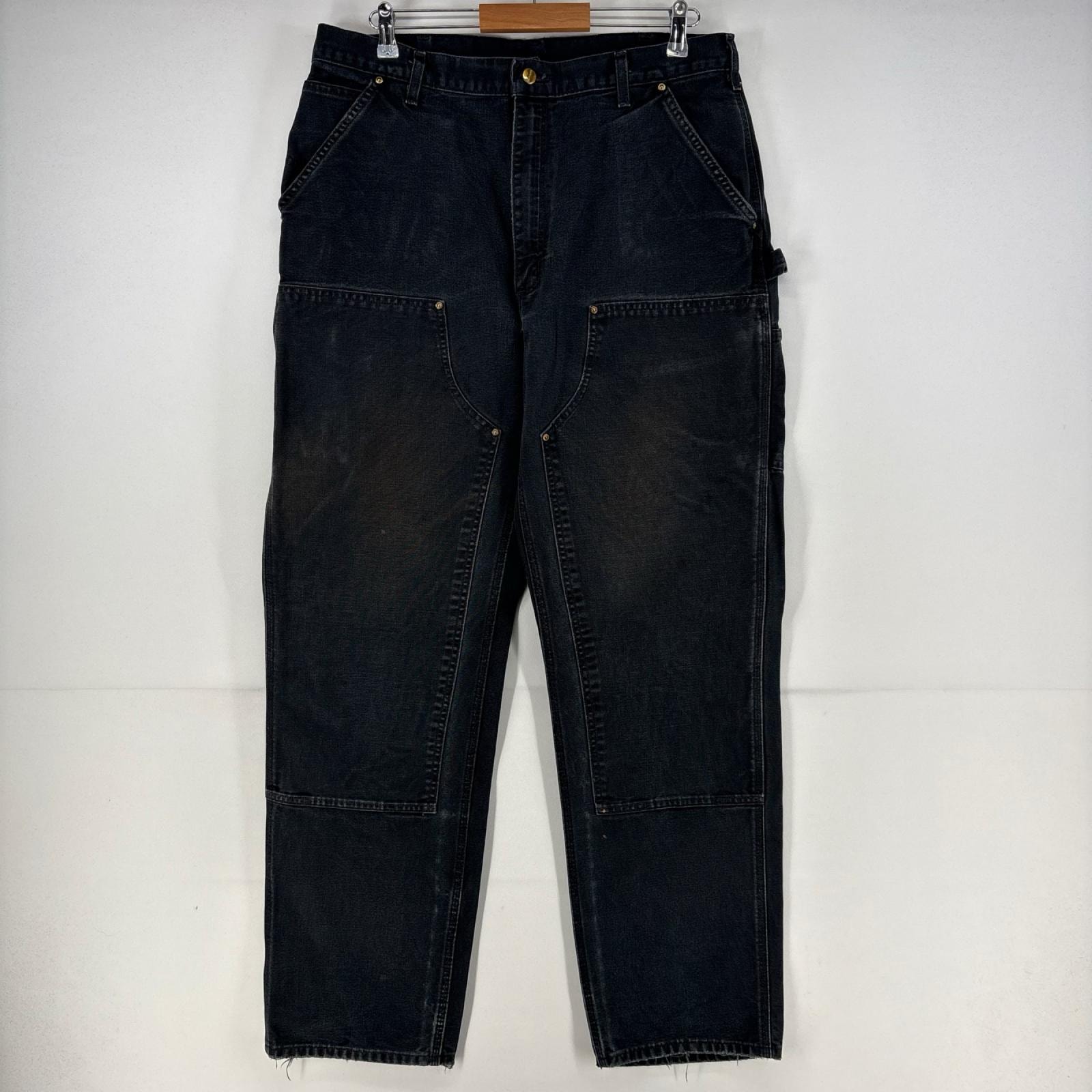 古着 カーハート Carhartt パンツ ワーク ストレート ジップ LOOSE FIT ダブルニー ダック 5ポケット w38 L36  ブラック メンズ