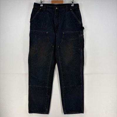古着 カーハート Carhartt パンツ ワーク ストレート ジップ LOOSE FIT ダブルニー ダック 5ポケット w38 L36 ブラック メンズ