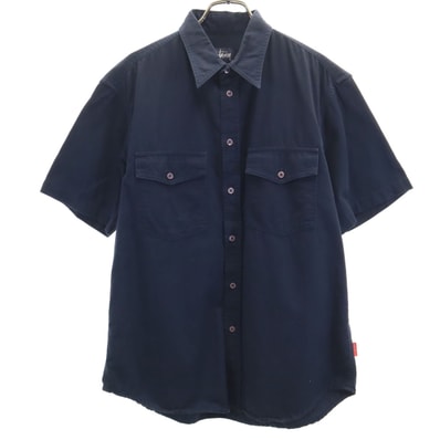STUSSY ステューシー 90s USA製 オールド 紺タグ 半袖 ワークシャツ M ネイビー