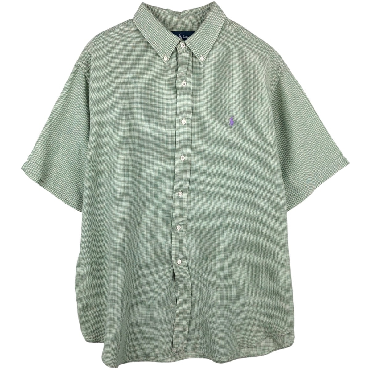 古着 ラルフローレン Ralph Lauren チェック柄 半袖 リネン ボタンダウンシャツ メンズXXL相当/eaa641556