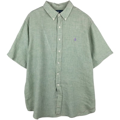 古着 ラルフローレン Ralph Lauren チェック柄 半袖 リネン ボタンダウンシャツ メンズXXL相当/eaa641556