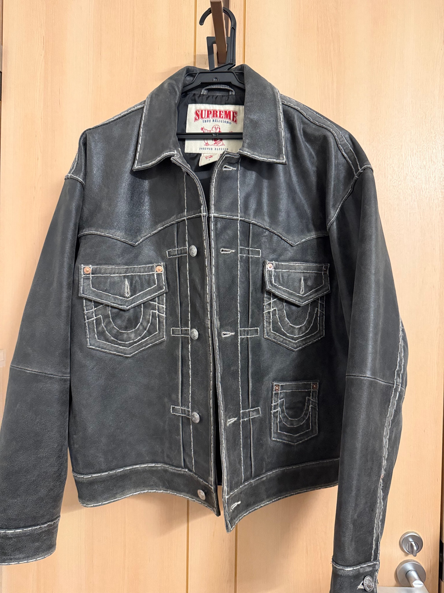 Supreme x True Religion Leather Trucker Jacket "Black"