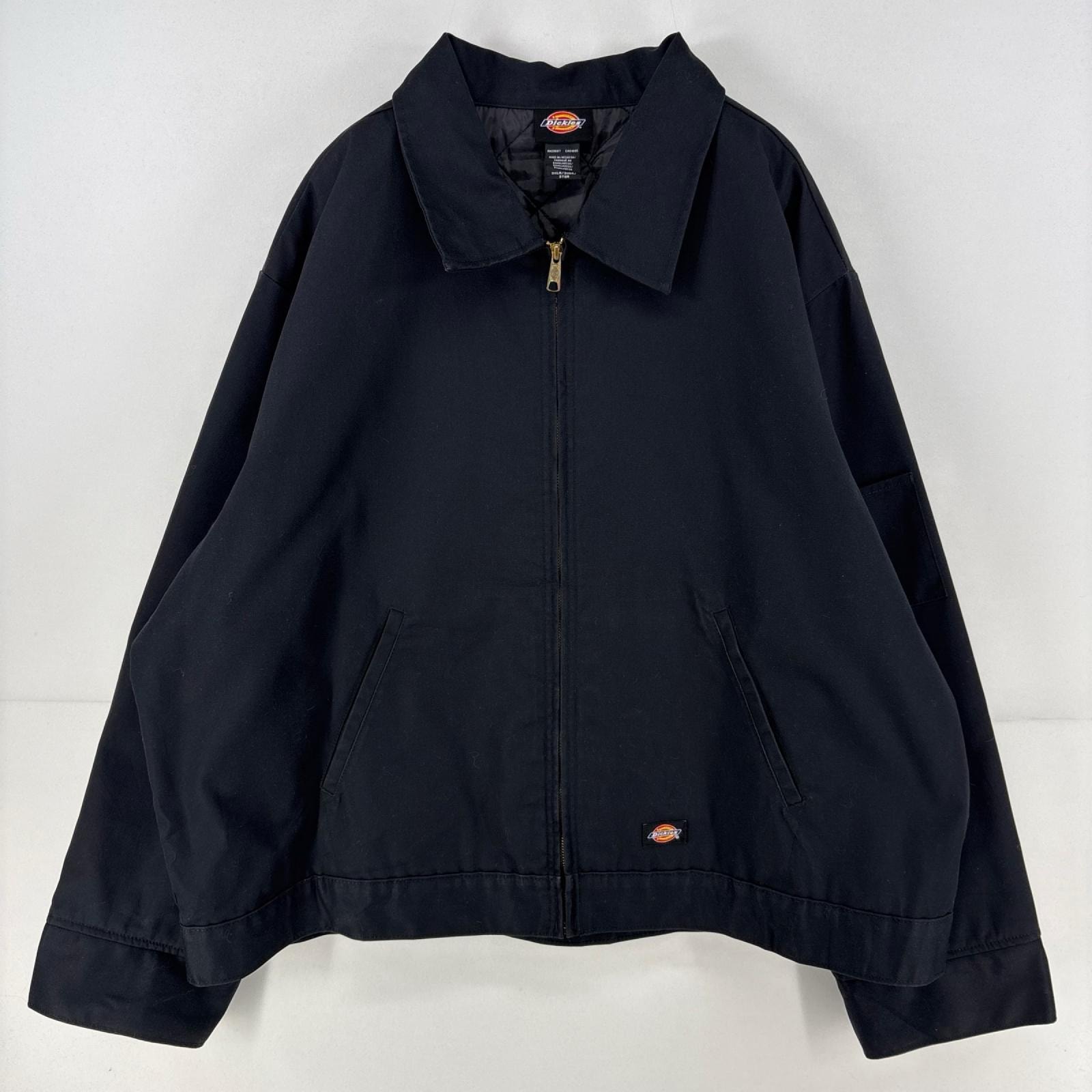 古着 ディッキーズ Dickies ジャケット 中綿 ロゴ ワーク フルジップ ワンポイント 大きいサイズ 3XL ブラック メンズ