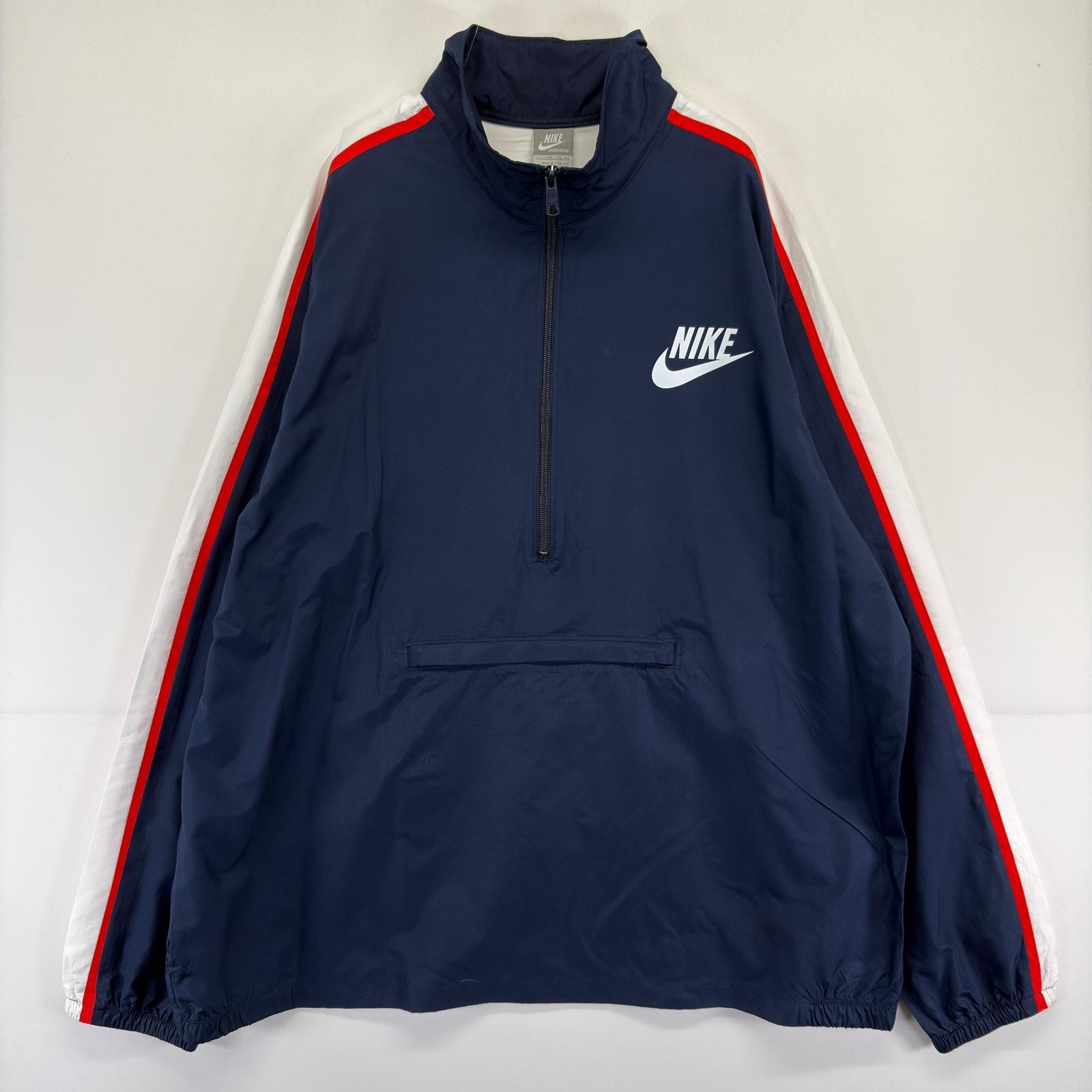 古着 ナイキ NIKE ジャケット 大きいサイズ ハーフジップ ワンポイントロゴ プリント 2XL  ホワイト メンズ