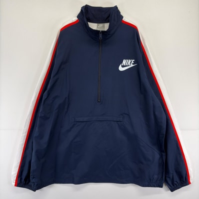 古着 ナイキ NIKE ジャケット 大きいサイズ ハーフジップ ワンポイントロゴ プリント 2XL ホワイト メンズ