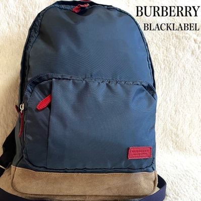 希少 バーバリーブラックレーベル レザー 切り替え 迷彩 バックパック リュック