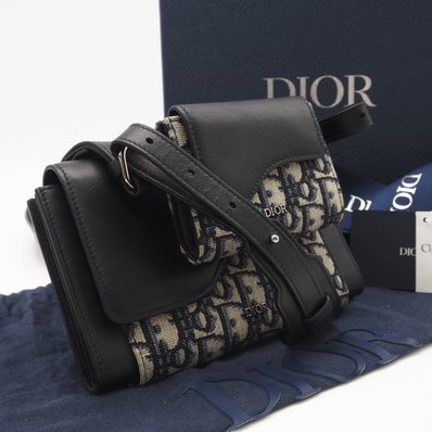 美品 Dior ディオール ディオール オブリーク ジャカード エリート ショルダーバッグ 2GACA321UAM ショルダーバッグ ブラック ベージュ ネイビー キャンバス カーフレザー レディース