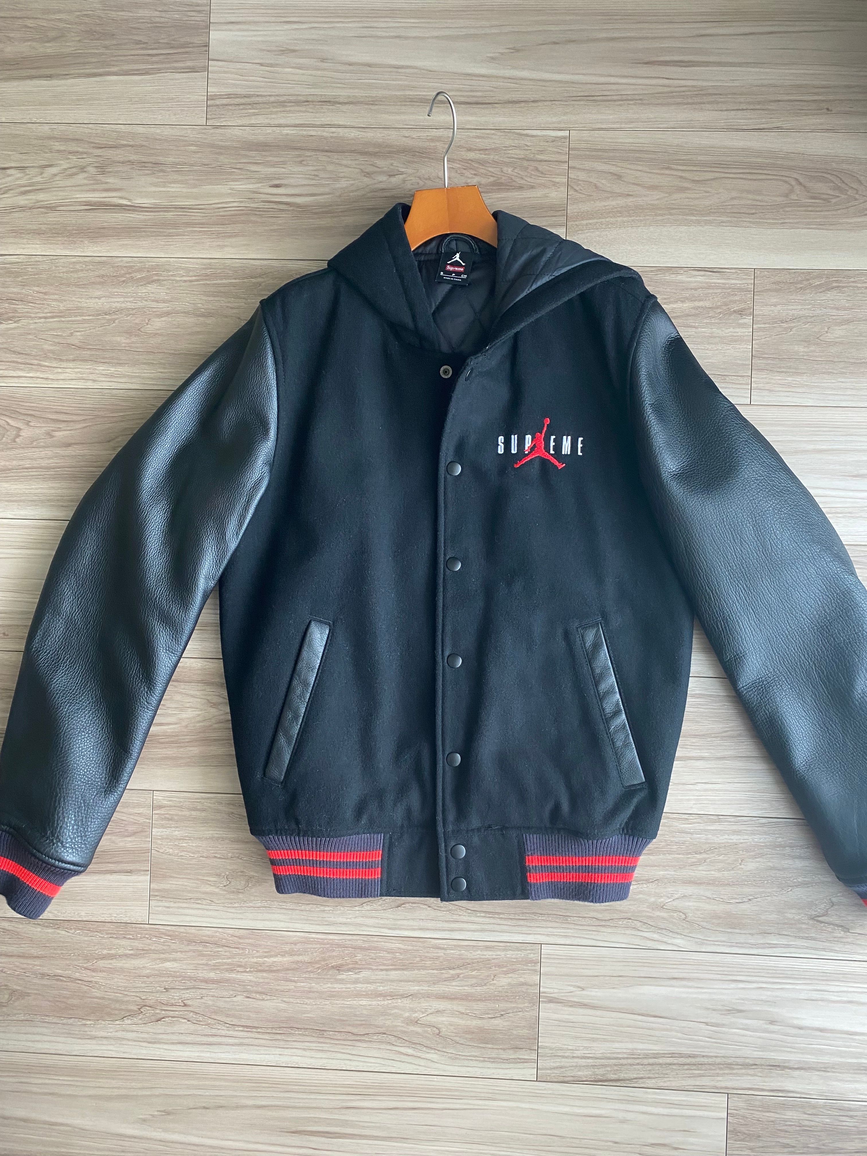 Supreme x Jordan Hooded Varsity Jacket "Black"